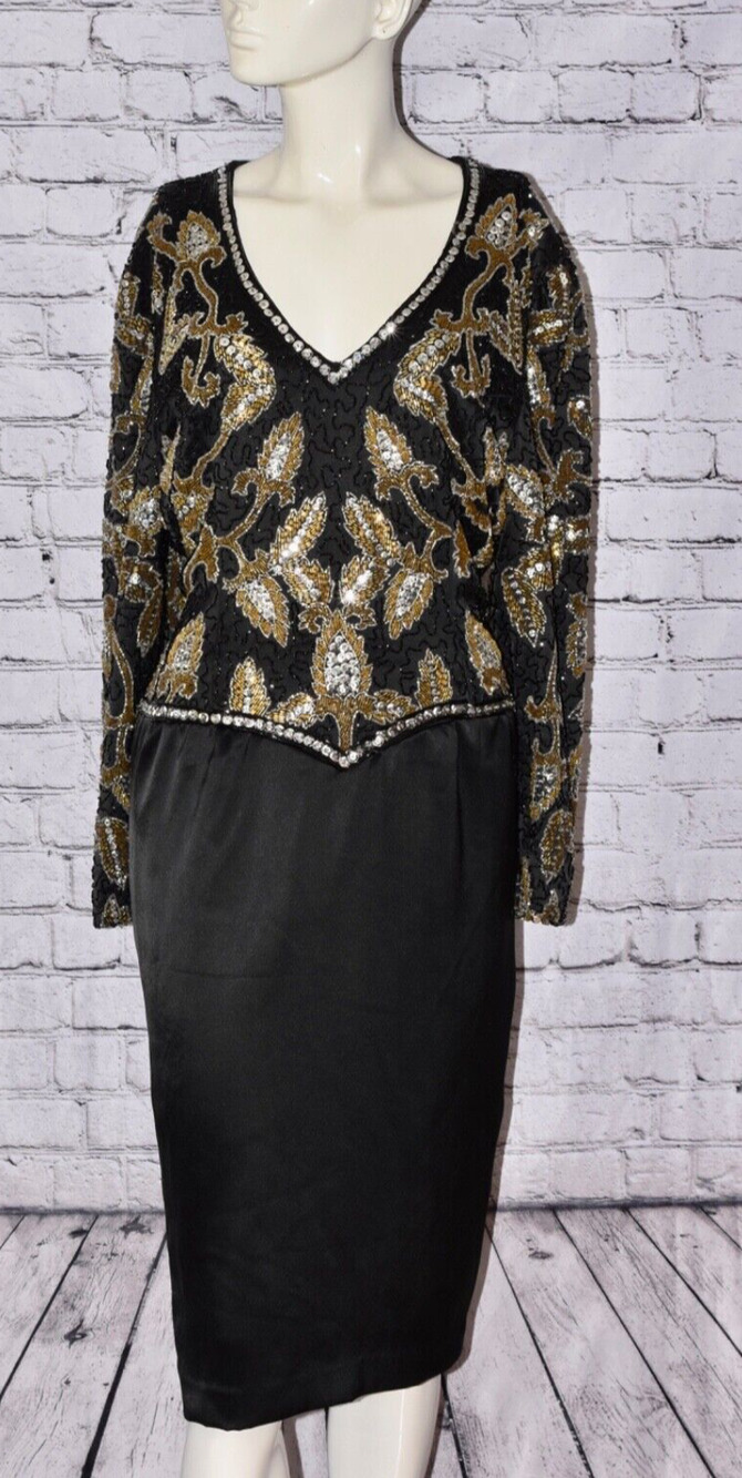 BLACK TIE He-ro Industries BEADED SEQUINED EVENING FORMAL Art Deco PARTY Dress